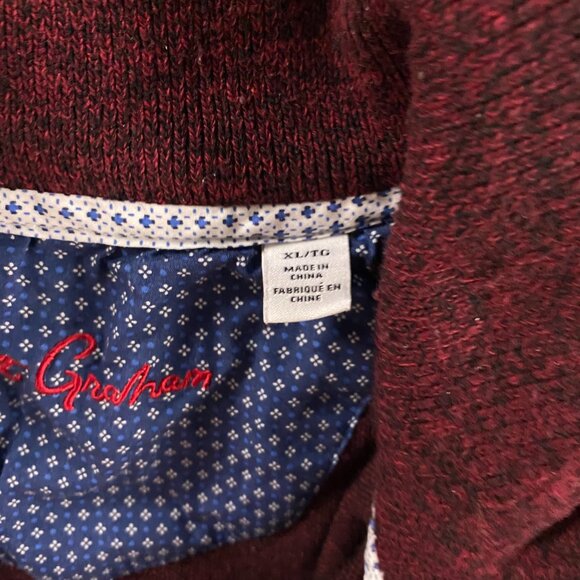 Robert Graham Sweater Men's Medium Pullover 1/4 Zip Burgundy Red Knit Cotton - Picture 7 of 11